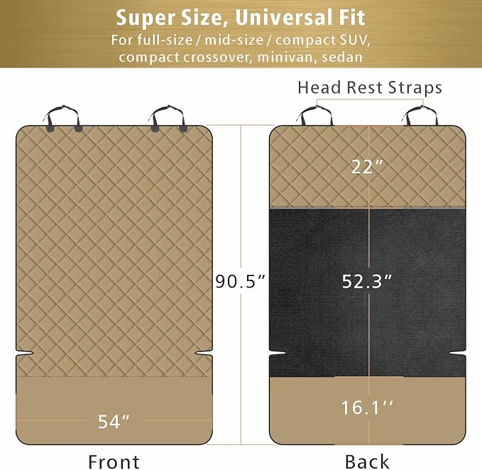 SUV Cargo Liner for Dogs, Water Resistant Pet Cargo Cover Dog Seat Cover Mat for SUVs Sedans Vans with Bumper Flap Protector, Non-Slip, Large Size Universal Fit, Khaki