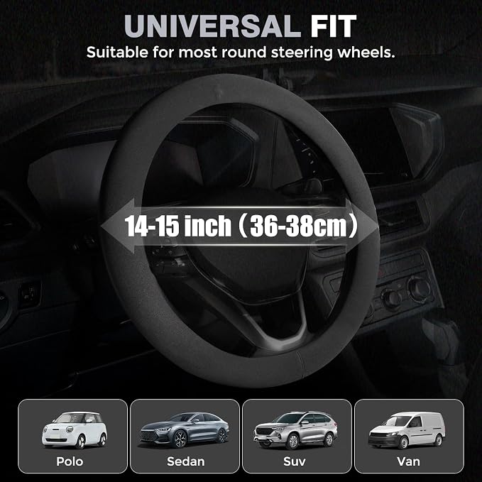 Car Steering Wheel Cover Winter, Microfiber Suede Steering Wheel Covers with Anti-Slip Lining, Breathable Elastic Car Steering Wheel Protector Soft, Universal Standard Size 14-15 inch
