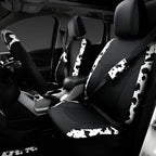 Cow Print Car Accessories Sets Faux Leather Car Seat Covers & Cow Car Mats & Cow Steering Wheel Cover Seat Belt Pads Universal fit for SUV,Van,Saden,Truck Cute Automobile Interior Sets Women