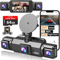 4 Channel Dash Cam Front and Rear Cabin, 360 Dash Camera, Night Vision 8 IR Lamps for Cars, 5G WiFi for Download, G-Sensor, 24H/7 Parking Mode with 64GB Card, Support 256 GB Max