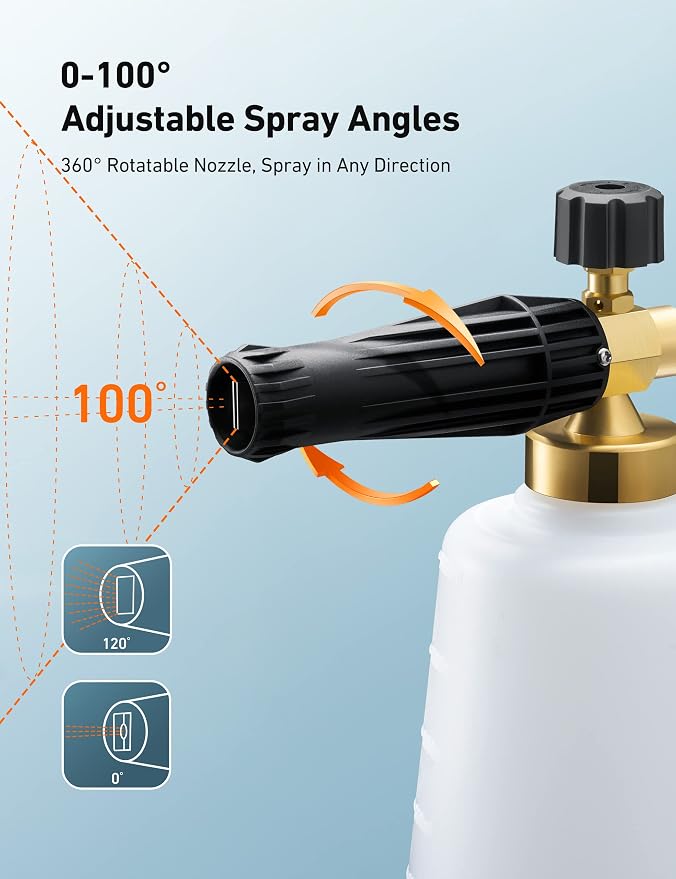 Foam Cannon, Heavy Duty Car Foam Sprayer, Wide Metal Neck, Adjustable Thick Snow Foam Lance for Pressure Washer with 1/4" Quick Connector, Ideal for Various Cleaning Tasks, 1.5L Bottle