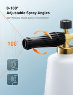 Foam Cannon, Heavy Duty Car Foam Sprayer, Wide Metal Neck, Adjustable Thick Snow Foam Lance for Pressure Washer with 1/4" Quick Connector, Ideal for Various Cleaning Tasks, 1.5L Bottle