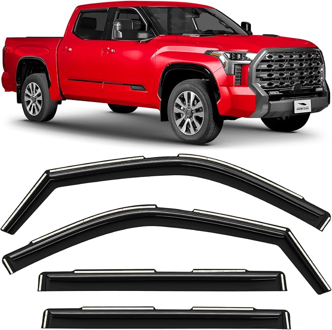 Voron Glass in-Channel Extra Durable Rain Guards for Toyota Tundra 2022-2026 CrewMax, Window Deflectors, Vent Window Visors, 4 Pieces - 200814