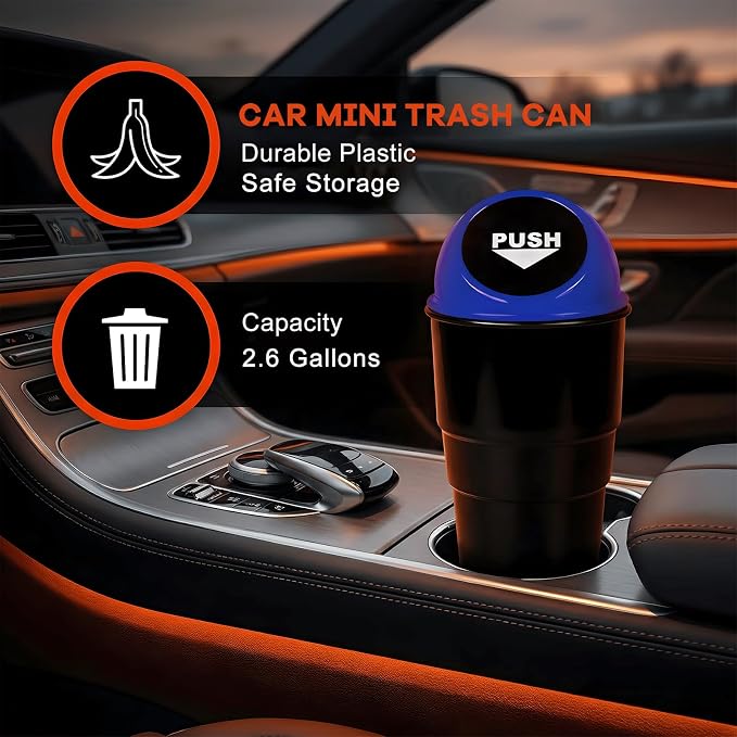 Cup Holder Trash Can for Car, Leakproof Vehicle Back Seat Garbage Can Mini Portable Trash Bin with Lid, Universal Smellproof Cup Holder Garbage Bin for Cars Trucks SUVs (Blue)
