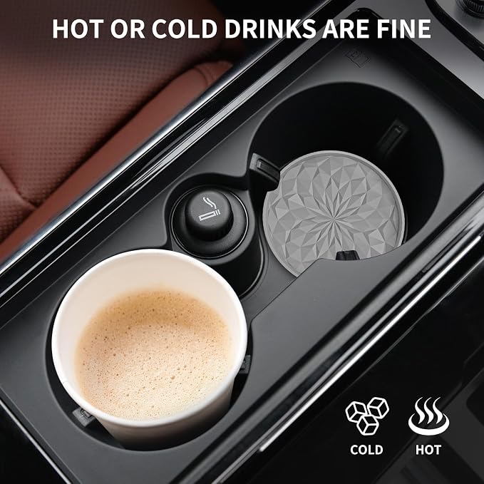 ME.FAN Car Cup Coaster [4 Pack] Silicone Car Coasters/Cup Mats - 2.75In Universal Non-Slip Recessed Car Interior Accessories - Car Cup Holder Insert Coasters Light Grey
