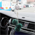 Bling Diamond Heart Car Interior Accessories, Car Mirror Hanging Ornament for Women, Love Heart & Pink Plush Ball Decor Ornament Pendant (Dark Green)