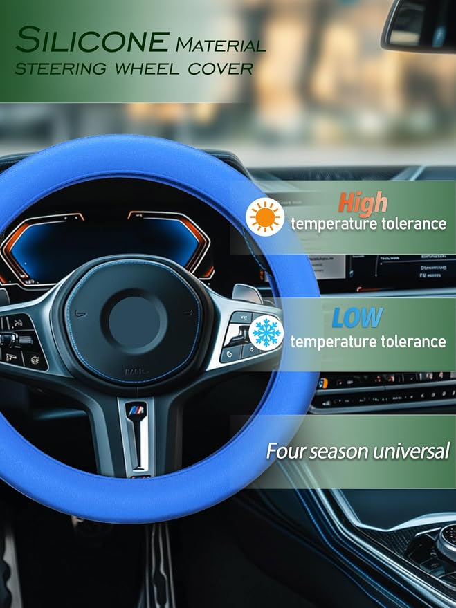 Car Steering Wheel Cover, Non-Slip Silicone Material, Multiple Color Choices, Universal Auto Parts Steering Wheel Cover, Suitable for Most Cars (Blue)