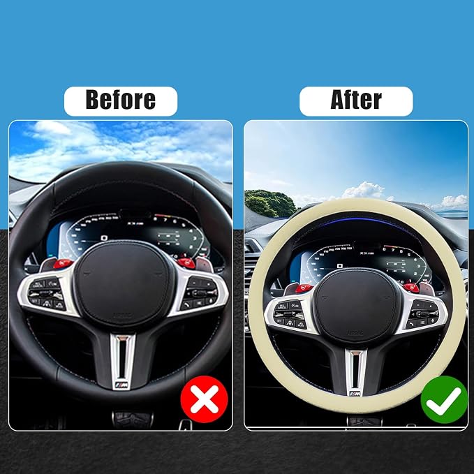 JDDRY Car Steering Wheel Cover,Silicone Steering Wheel Protector,Universal Fit Vehicle Steering Wheel Cover,Steering Wheel Protective Cover(Beige,1PC)