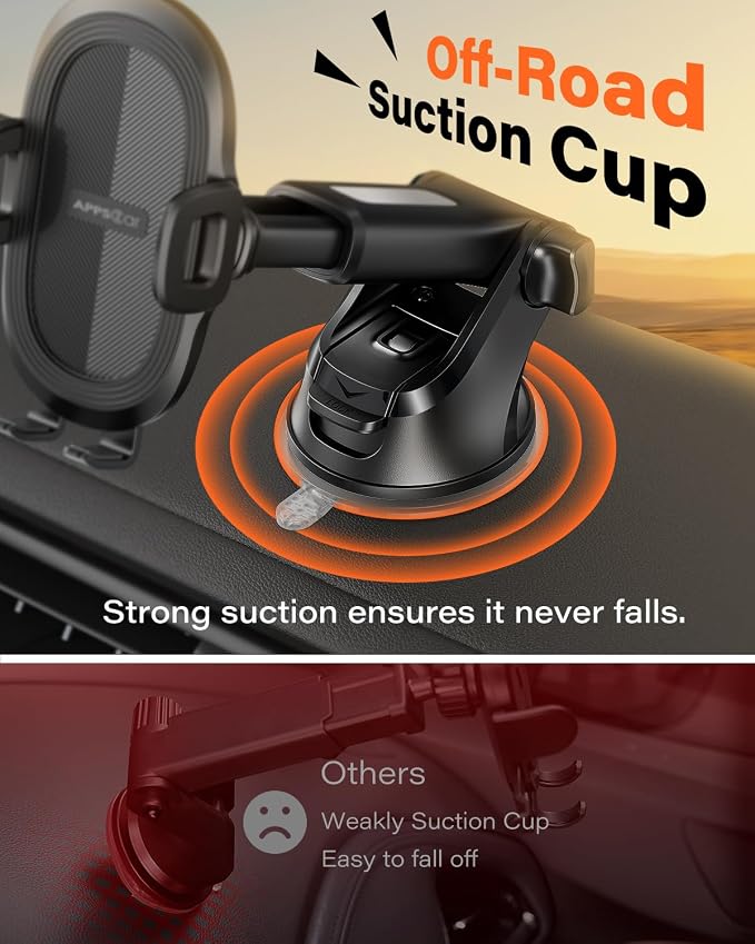 Car Phone Mount with Suction Cup, Universal Windshield Dashboard Holder with Sticky Gel Pad, Compatible with iPhone 17/16/15/14/13, Samsung, Most Smartphones