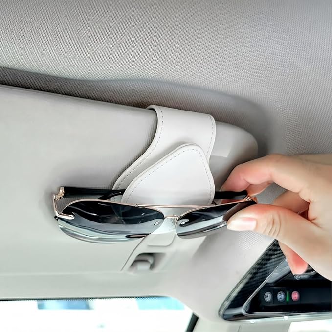 Car Visor Sunglasses Holder, Magnetic Vehicle Sun Visor Eyeglasses Hanger Ticket Card Holder Clip, Auto Interior Sunvisor Glasses Mounter Organizer, Universal for Vehicles (White)