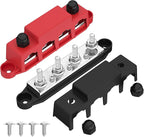 Power Distribution Block Bus Bar 12V 250A with 4 x 5/16"(M8) Studs Marine Bus Bar 12 Volt DC Battery Busbar Terminal Block for Automotive, Car, Boat, Solar Wiring - Negative&Positive