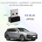4 PCS USB LED Car Interior Atmosphere Lamp, Portable Mini LED Night Light, Plug-in USB Interface Trunk Ambient Lighting Kit, Universal Interior Car Accessories (Ice Blue)