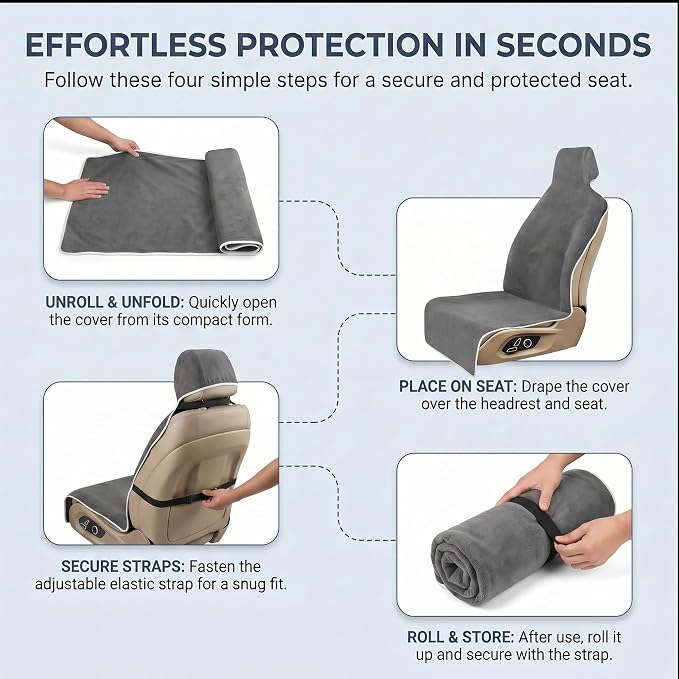 Waterproof Stain Resistant Towel Car Seat Covers，Universal Non-Slip for Gym Workout, Swimming, Beach and Workout Outdoor, Machine Washable(Gray, 1 Pack)