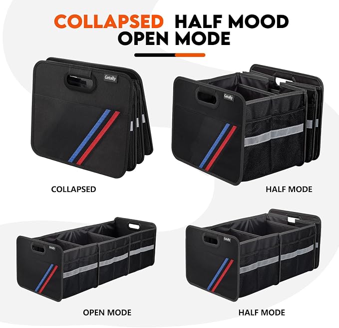 Trunk Organizer for Car， Collapsible Trunk Organizer with Multi Pockets, 3 Compartments Storage Organizer for Car SUV, Truck, Sedan