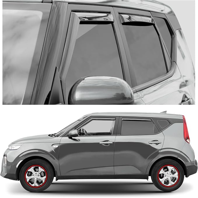 GrandWheel Window Deflectors Smoke Tinted in-Channel Side Window Vent Visor Deflectors Rain Guards Compatible with Kia Soul 2020-2026 - 4pcs. GW0791