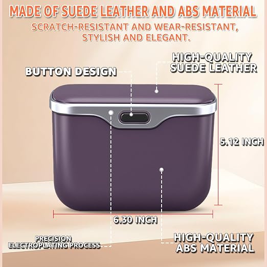 Car Trash Can, Waterproof Multi‑Functional Auto Trash Bin for Door/Console/Seat Back, Universal Vehicle Garbage Can for Car/Truck/SUV Drivers (Purple)
