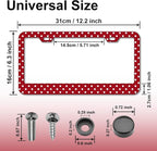 Polka Dots License Plate Frames，Polka dots Car Accessories for Women and Men ，Cute License Plate，Aluminum License Plate Frame Fits Standard US Vehicles Size 12.2 x 6 Inch (Red-Polka dots)