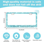 2 Pack Bling License Plate Frames for Women, Sparkly Rhinestone Diamond Car Accessories with Glitter Crystal Caps (Lake Blue)