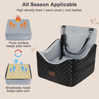 Elevated Dog Car Seat for Small/Medium Dogs up to 35 lbs, Memory Foam Booster Seat with Detachable Washable Cover, Travel-Safe Car Bed with Safety Belts & Storage Pockets, Grey