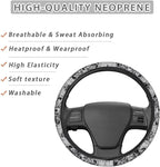 Steering Wheel Protection for Automotive Steering Wheel Covers | Skull Floral Grey, 14-15 In, Sweat Absorption Comfort Grip for Driver Women Men