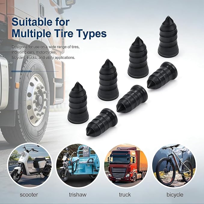 60 PCS Tire Repair Rubber Nails, Spiral Rubber Screw Tire Plug Kit for Tubeless Tires, Quick Self-Service Puncture Repair Tool for Cars, Trucks, Motorcycles, Tractors (60PCS)