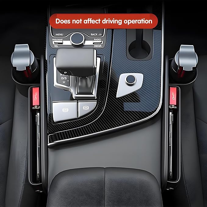 Car Seat Gap Filler Organizer, Universal Premium Leather Seat Organizer with Cup Holder, Seat Gap Storage Box with Bottle Holder, Car Leather Gap Bag Front Center Console Seat (Driver Side)
