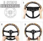 Aztec Highland Cow Cowboy Sunflower Car Steering Wheel Cover Universal 15 Inch Auto Accessories Car Interior Decoration for Women Men Fit Cars SUV Sedan Vans Trucks