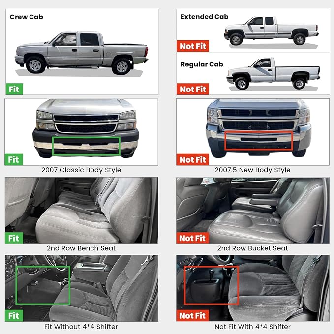 Floor Mats for Chevy Silverado/GMC Sierra Crew Cab 1500 2500/2500HD 1999-2007, 3500HD 2001-2007(2007 Fit Classic Body Only), Suburban/Yukon XL/Escalade ESV (2nd Row Bench Seat Only) 2000-2006