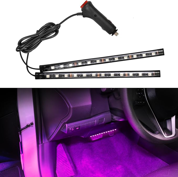 Car LED Strip Light, 12V 24 LED Vehicle Interior Atmosphere Lamps with Cigarette Lighter, Auto Under Dash Ambient Night Light, Universal Car Accessories (Pink Purple, Cigarette Lighter)