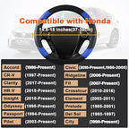 Microfiber Leather Steering Wheel Cover for Honda Accord,Civic,CR-V,HR-V,Pilot(Diamond-Pattern-Black+Blue-Standard Size)