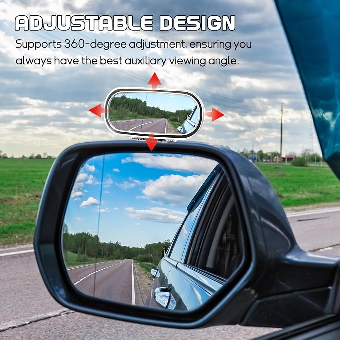 2PCS Car Blind Spot Mirror, Rectangular HD Glass Blind Spot Mirrors for Cars, 360° Adjustable Wide Angle Auto Blindspot Side Rear View Mirror, Car Accessories for SUV Truck (Stick-on, White)
