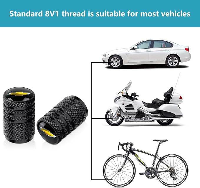 Tire Valve Stem Caps for Chevrolet Metal Car Wheel Air caps Auto Valve Stem Caps Accessories 4 Pcs Black