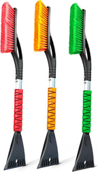 27" Aluminum Snow Brush with Ice Scrapers for Car Windshield and Window | Car Snow Scraper and Brush with Ergonomic Foam Grip Winter Accessories (Orange, Red, Green) (3 Pack)