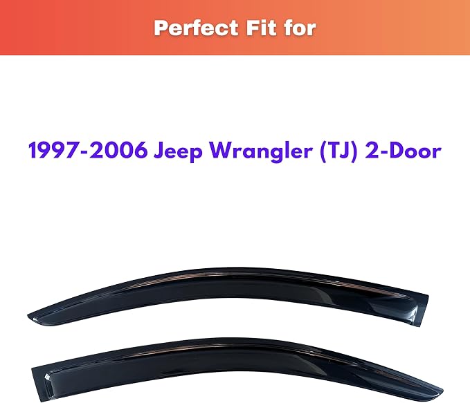 KPY Rain Guards Fit for 1997-2006 Jeep Wrangler (TJ) 2-Door, Out-Channel Window Visors Vent Wind Deflectors 2PC, Car Accessories for 97-06 Wrangler (TJ) 2-Door