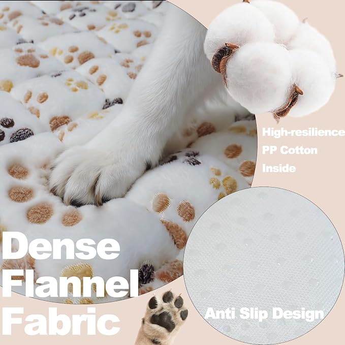Dog Car Seat Cover for Back Seat, White Paw Print Flannel Pet Bed Mat, Non-Slip Waterproof Bottom, Washable Dog Bed & Seat Protector for Cars SUVs Trucks, Fits Backseat Extenders