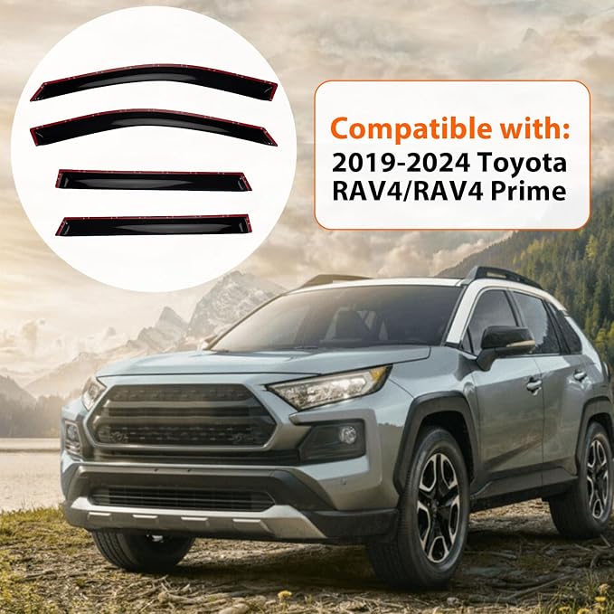 Rain Guards Compatible with 2019-2025 Toyota RAV4 RAV-4 Prime, Set of 4 Tape-On Side Window Visor Wind Deflector Vent Visors Car Accessories