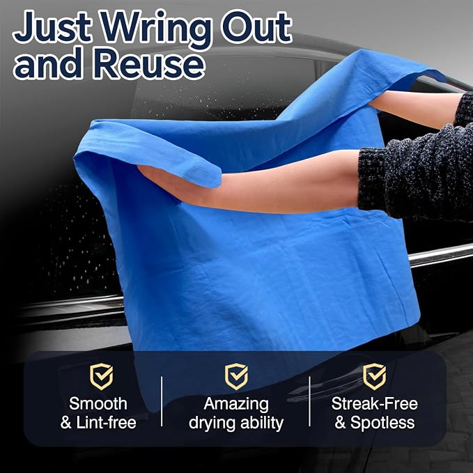 Premium Extra Large Shammy Cloth for Car Drying 2pk (34”x25”)-Super Absorbent XL Chamois Towel for Car-Reusable Shammy Towel for Car, Bathroom,Pets, Dust Remove, No Spots/Streak/Scratch