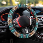 Car Steering Wheel Cover Universal 15 Inch Steering Wheel Wrap Anti-Slip Soft Elastic Decorative Auto Accessories All Weather Protection, Aztec Running Horse Teal