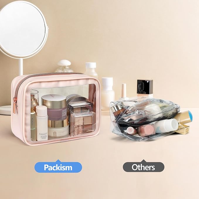Clear Makeup Bag - TSA Approved Toiletry Bag for Carry-on & Checked Luggage, Water Resistant Car Storage Organizer with Reinforced Seams