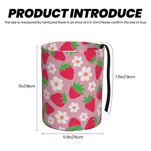 Car Garbage Bag Pink Strawberry and Floral Mini Car Trash Bin Portable Collapsible Waterproof Rubbish Bag for Car Accessories Back Front Seat Cup Holder