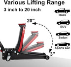 3-Ton (6600lbs) Low-Profile Dual Pistons Heavy-Duty Steel Racing Floor Jack with Quick Lift Hydraulic Pump, Foot Pedal and Magentic Pad for Car Maintenance (Red, 3 Ton Low Profile)