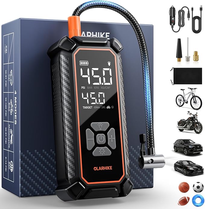 Cordless Tire Inflator Portable Air Compressor,150 PSI Bike Pump with LED Light & Digital Pressure Gauge, Dual Power Air Pump for Car Tires, Motorcycle, Bicycle, Ball