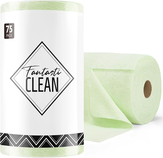 Microfiber Cleaning Cloth Roll- 75 Sheets, 12" x 12" (Green) | Super Absorbent, Lint-free, Tear-away Microfiber Towel Roll, for All-Purpose Cleaning, Reusable Alternative to Paper Towels
