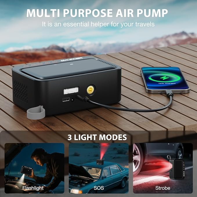 Tire Inflator Portable Air Compressor, 150 PSI Air Pump for Car Tires with Digital Pressure Gauge & Auto Shut-Off, Air Compressor Portable for Car, Motorcycle, Bicycle, Balls, Gray