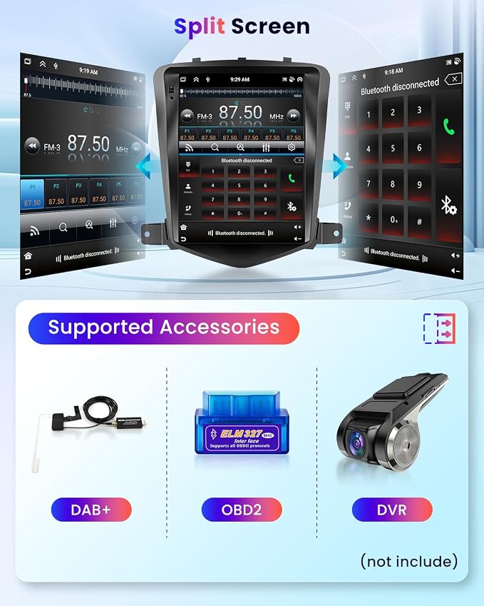 4Core 4G+64G Android 15 Car Radio for Chevy Cruze J300 2009-2014, 5G-WiFi, Car Stereo Wireless Carplay, 9.7'' HD Touchscreen Mirror Link GPS navigation Bluetooth FM/RDS EQ-32 SWC Backup Camera