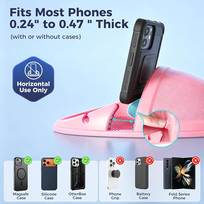 Car Phone Holder, Car Phone Mount Silicone Car Pad Mat for Various Dashboards, Slip Free Phone Stand Compatible with iPhone, Samsung, Pink
