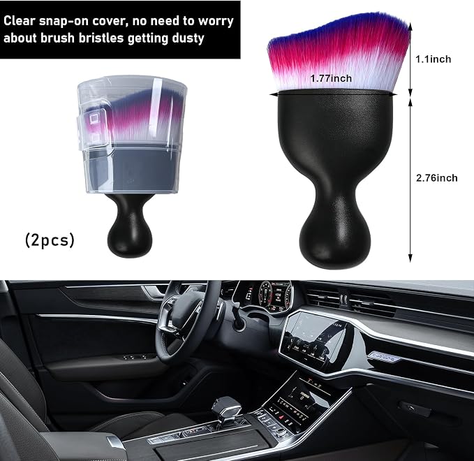 2 PCS Car Detailing Brush, Curved Soft Bristles Auto Removal Dust Collector, Universal Vehicle Dashboard, Air Conditioner Vents, Computer etc Interior Cleaning Tool Accessories(White/Red/Blue)