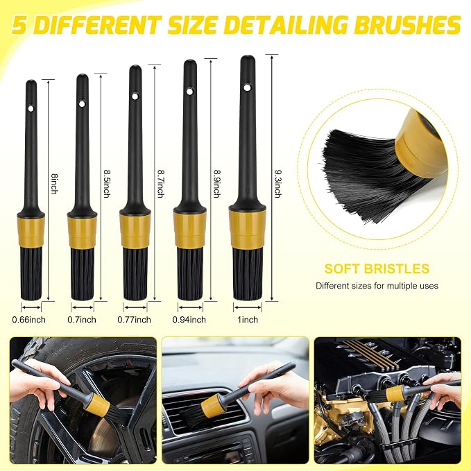 37PCS Car Detailing Kit Auto Cleaning Tools Wash Set with Storage Carry Bag Home Use for Interior Exterior Deep Clean Car Care Windshield Dashboard Seat Air Vents Wheels Tires, Yellow