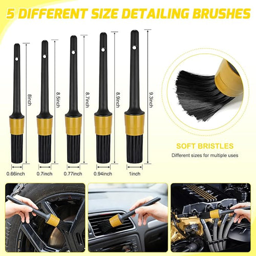 15PCS Car Detailing Kit Auto Cleaning Tools Wash Set with Storage Carry Bag Beginners Easy to Use for Interior Exterior Car Care Clean Windshield Dashboard Seat Air Vents Wheels Tires, Yellow