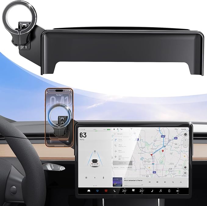 Magnetic Car Mount for Tesla Model Y 2020 2021 2022 2023 2024 & Model 3 2017 2018 2019 2020-2023: 360° Adjustable Car Touch Screen Phone Holder Made for Model 3/Y, for Magsafe iPhone Accessories